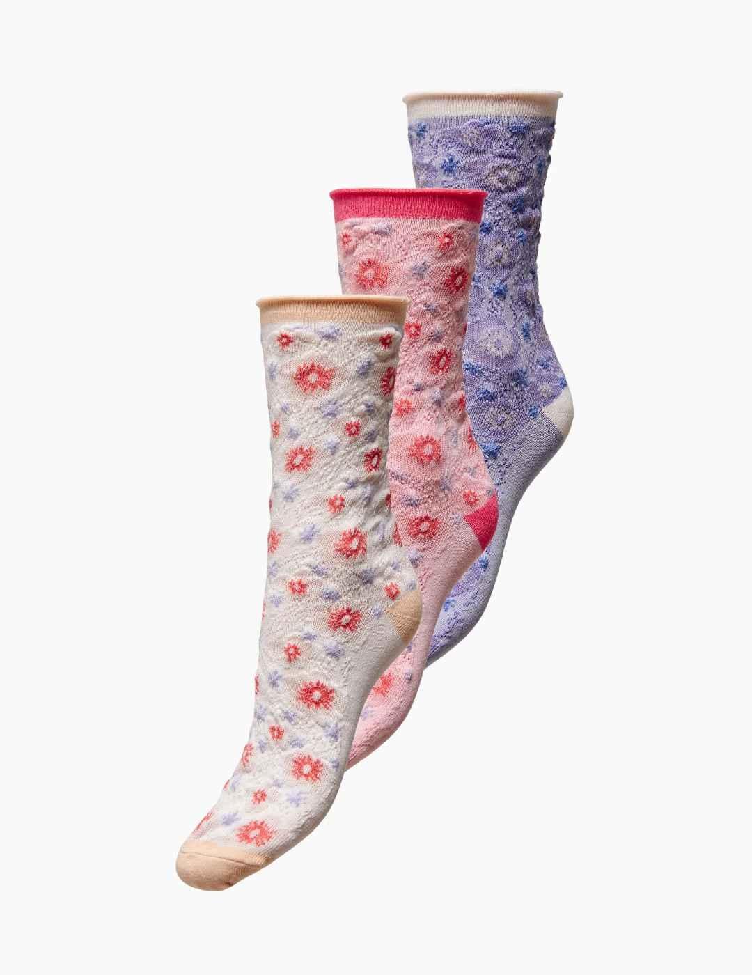 Calcetines Only Rona pack 3 flores para mujer -&
