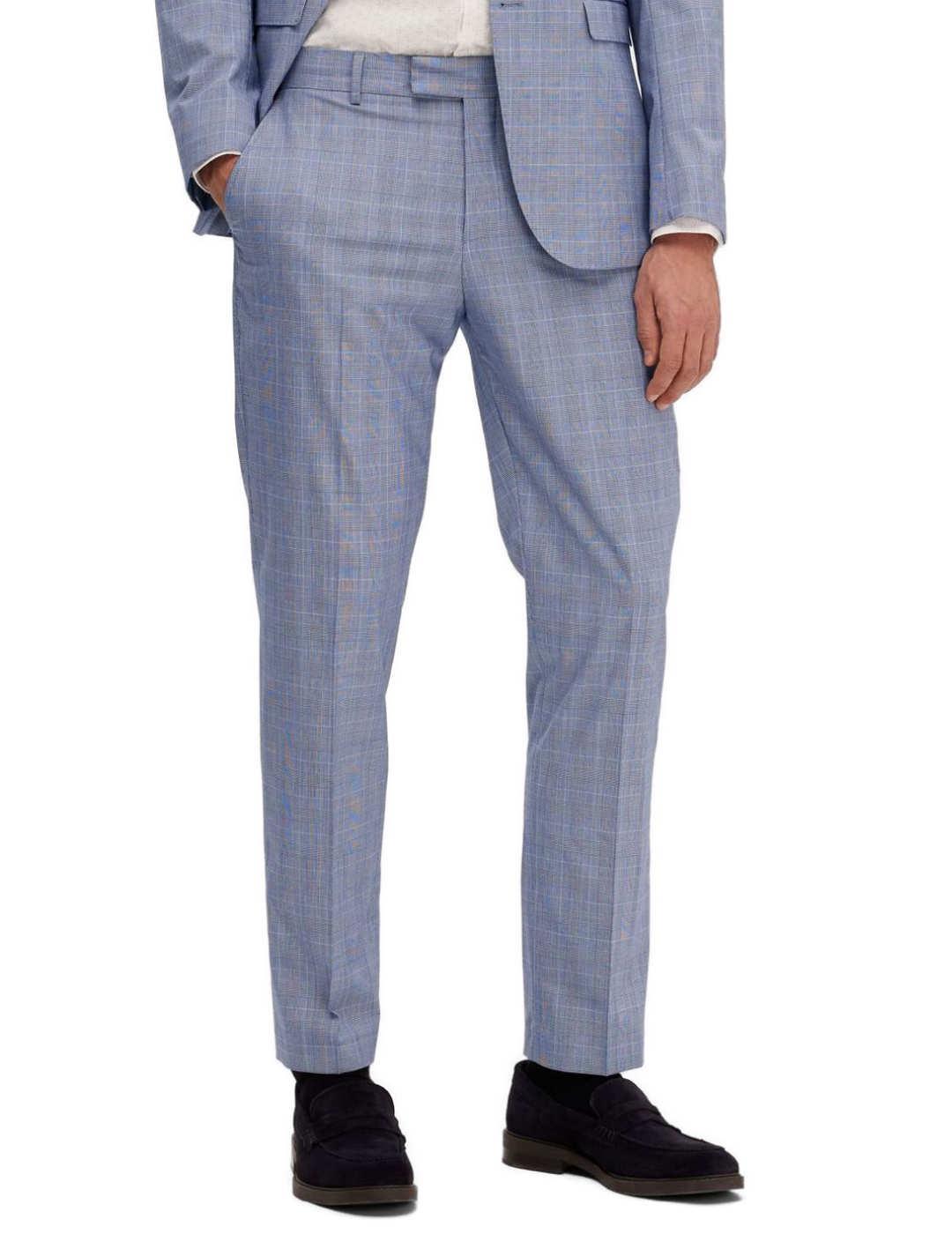 Pantalon Selected traje Ryde slim azul cuadros de hombre