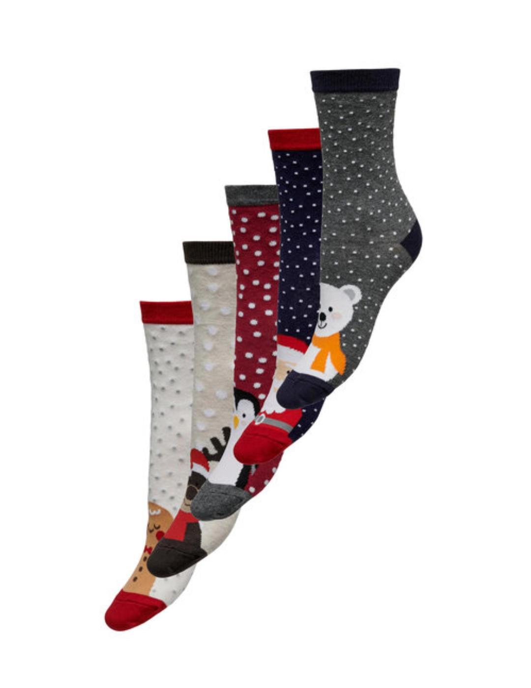Pack de 5 pares calcetines Only Christmas navideños de mujer