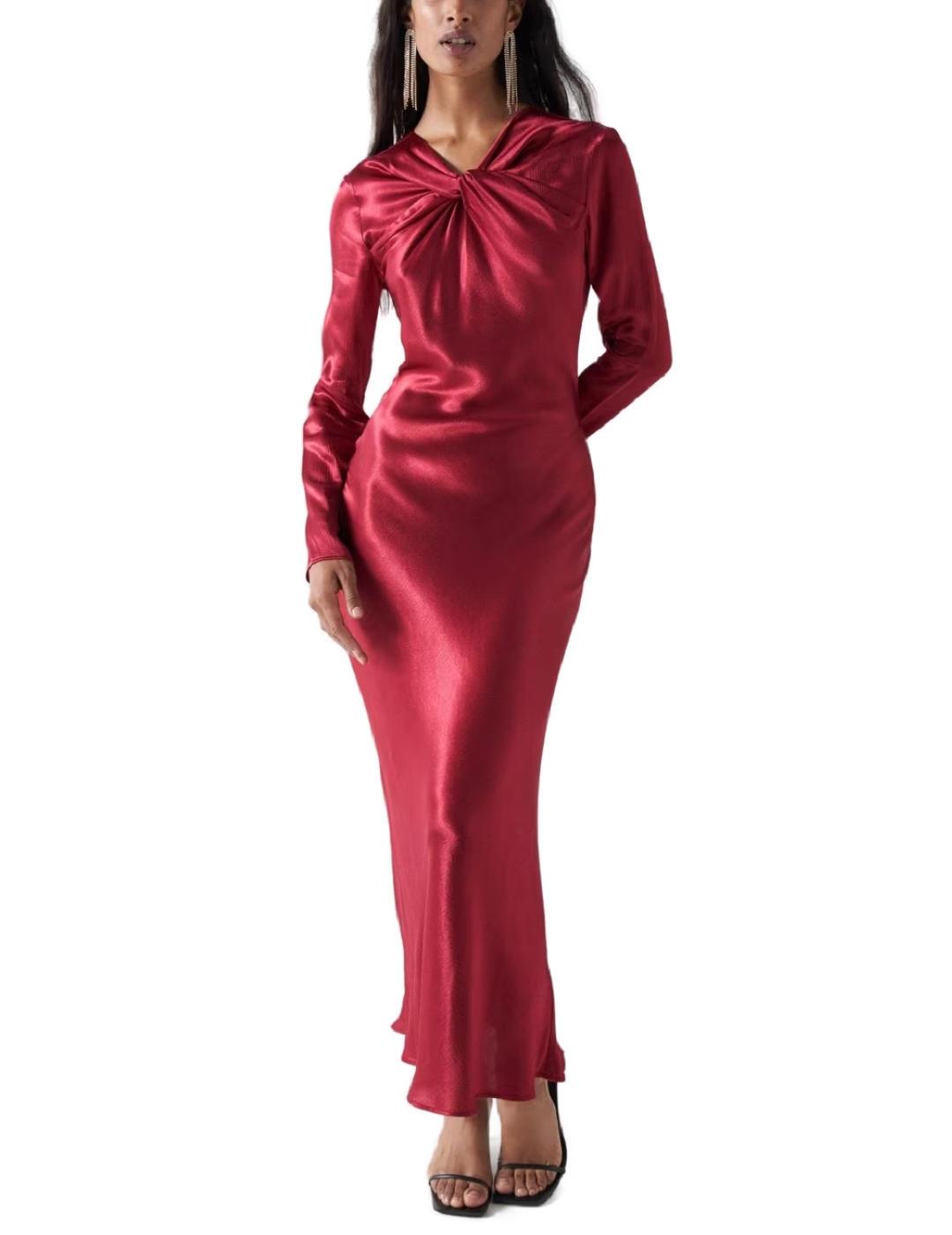 Vestido Salsa largo de manga larga satinado rojo de mujer