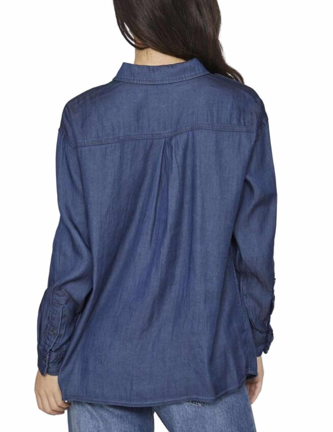 Camisa Vila vaquera azul oscura manga larga para mujer