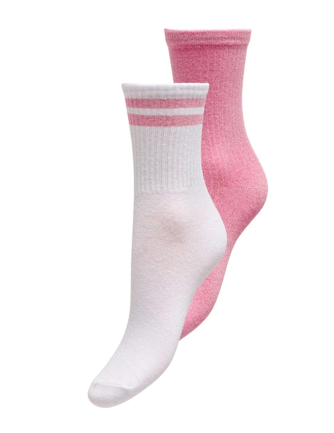 Calcetines altos Only Tanja pack2 rosa y blanco para mujer