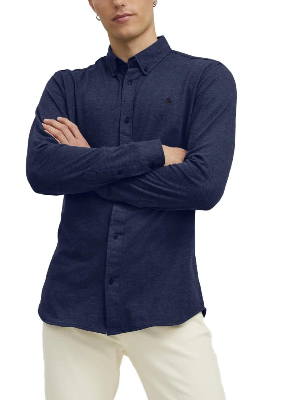 Camisa Jack&Jones Pique azul marino slim fit de hombre
