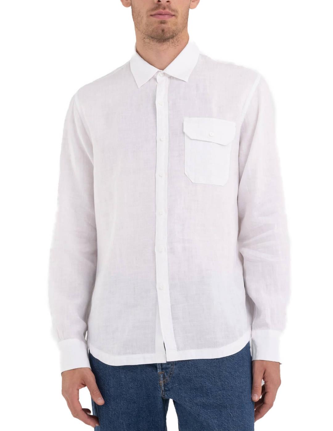 Camisa Replay blanca de lino Regular fit para hombre