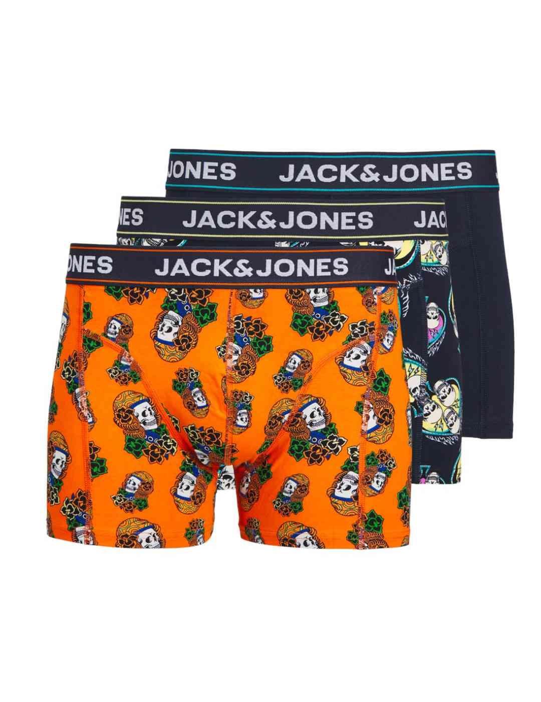 Íntimo Jack&Jones pack3 naranja estampado calaveras hombre