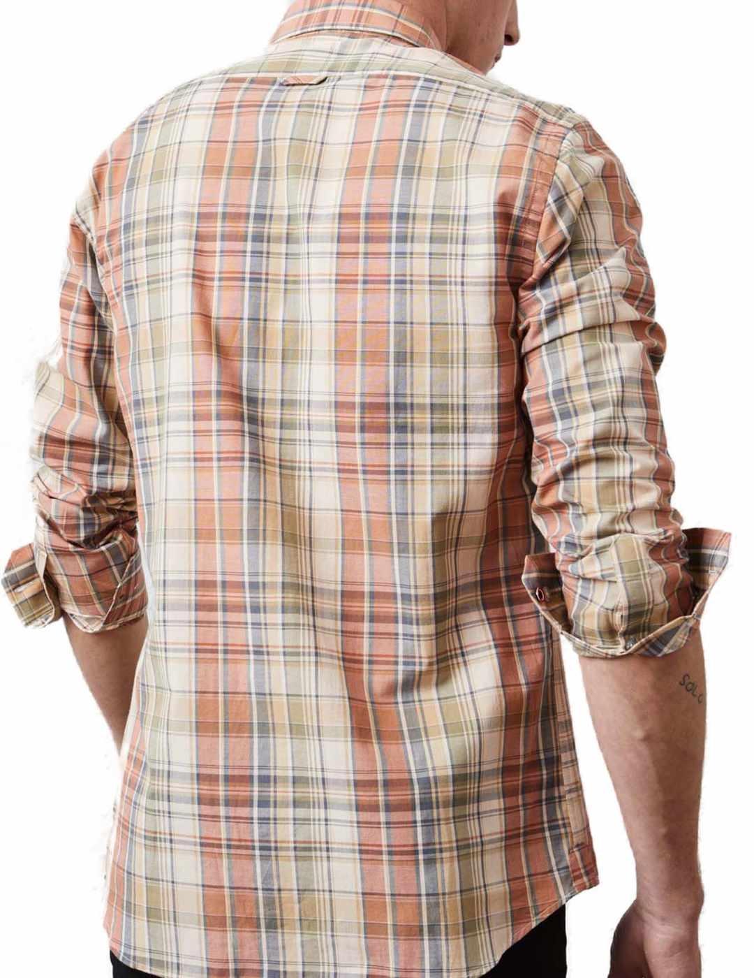 Camisa Altonadock cuadros beige manga larga de hombre