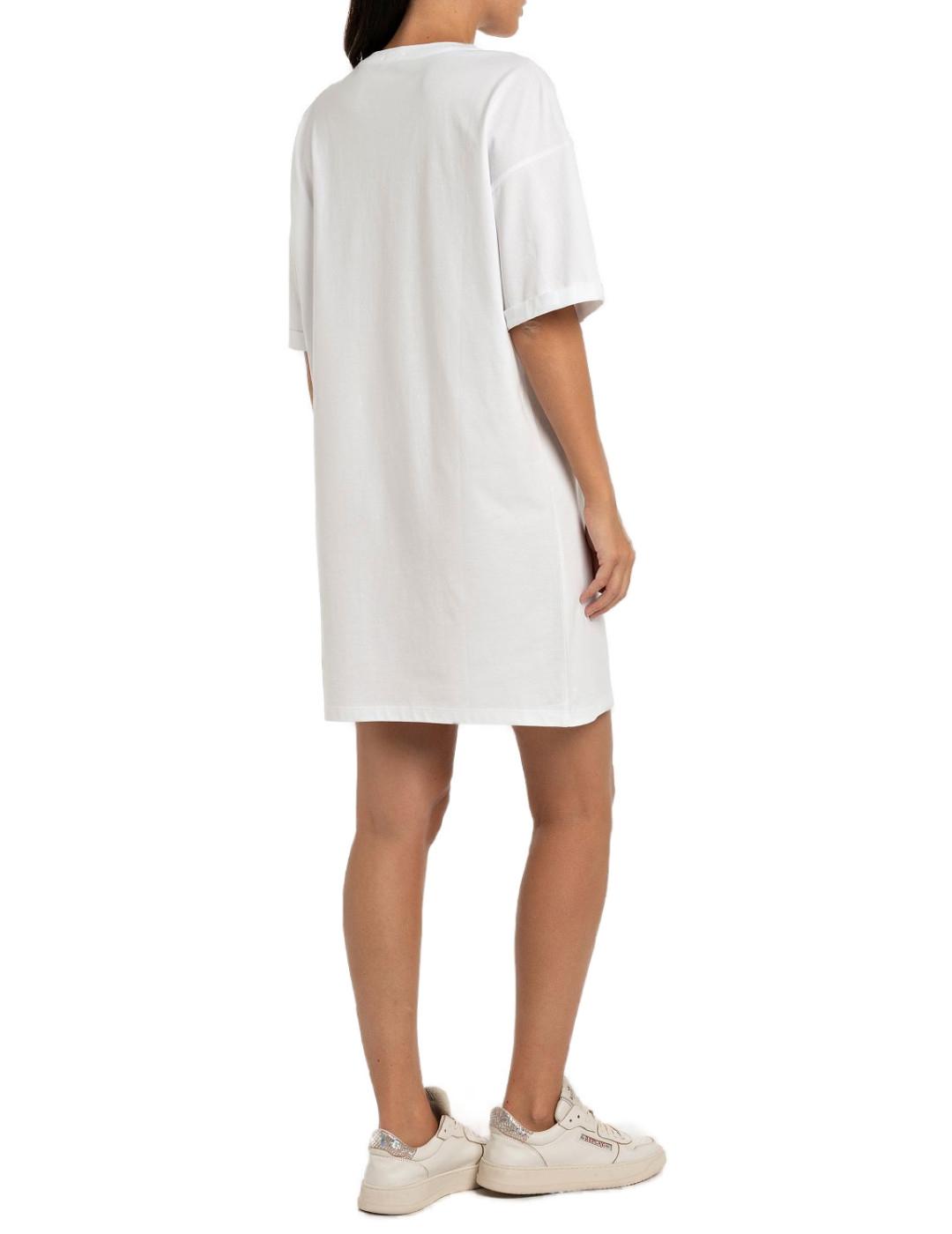 Vestido camiseta Replay blanco oversize manga corta de mujer