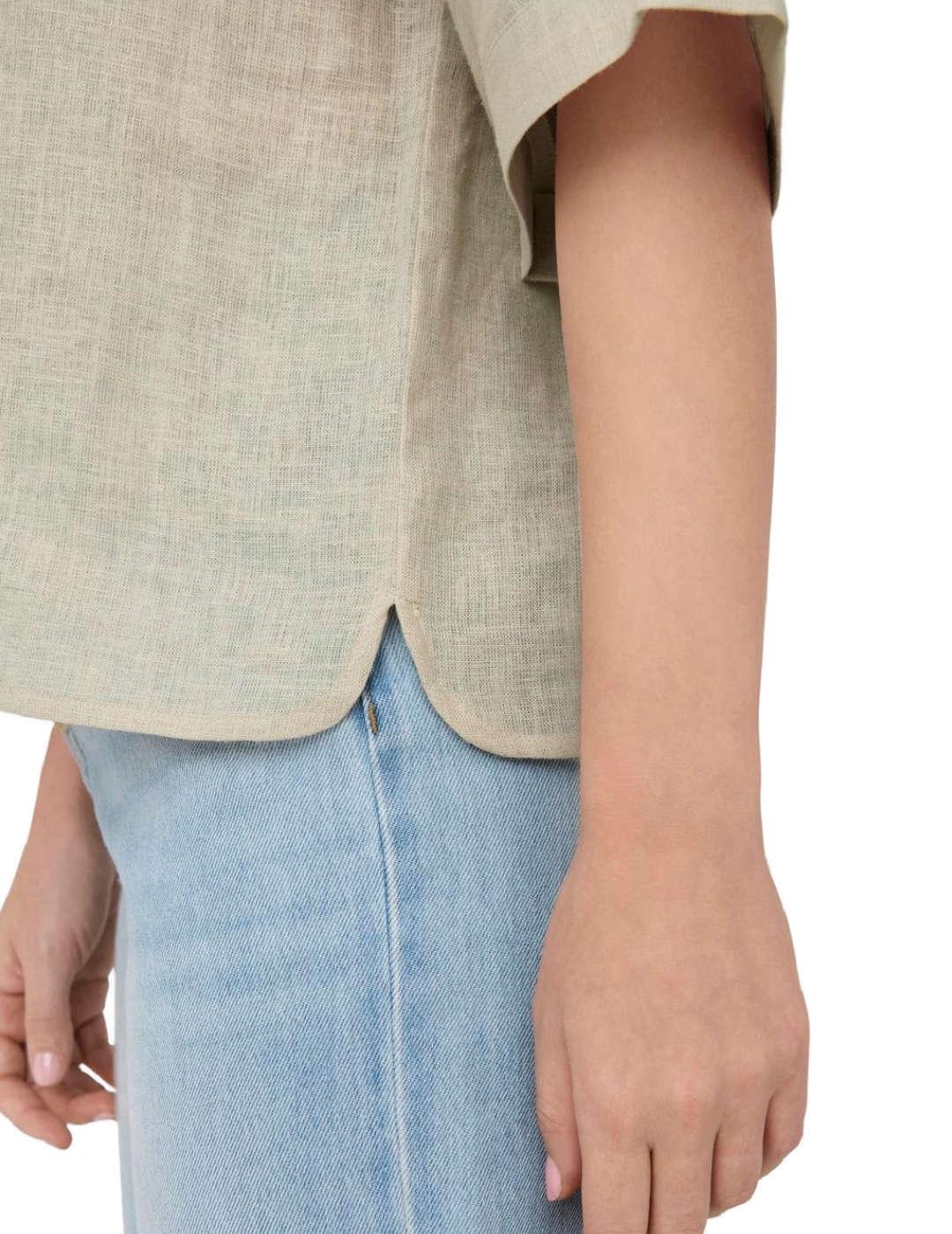 Camisa Only Tokyo beige de lino hombros caídos para mujer