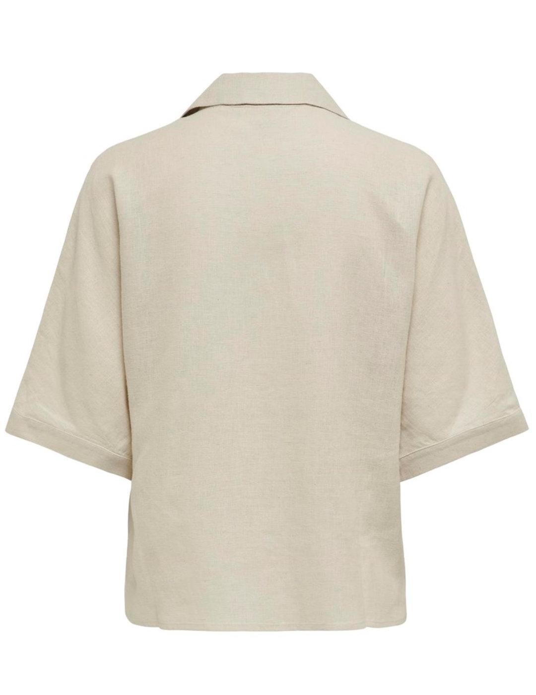Camisa Only Tokyo beige de lino hombros caídos para mujer