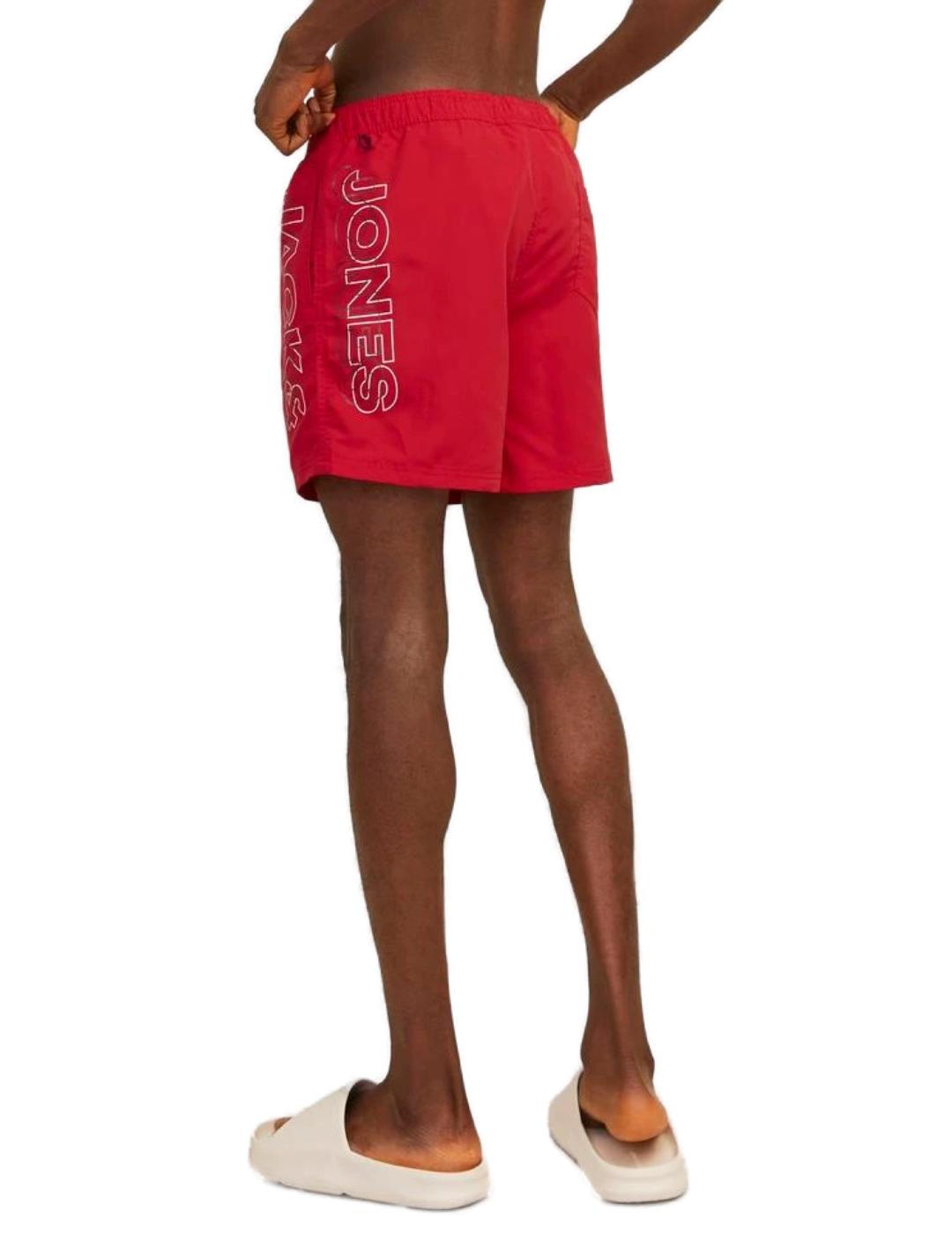 Bañador Jack&Jones Fiji rojo cintura elástica para hombre