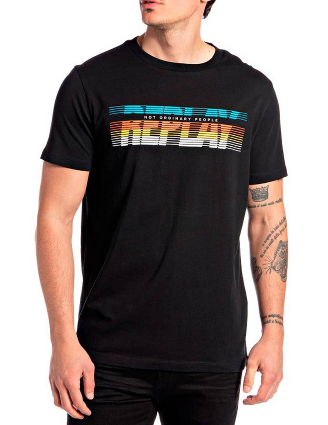 Camiseta Replay Negra Letras Para Hombre -b