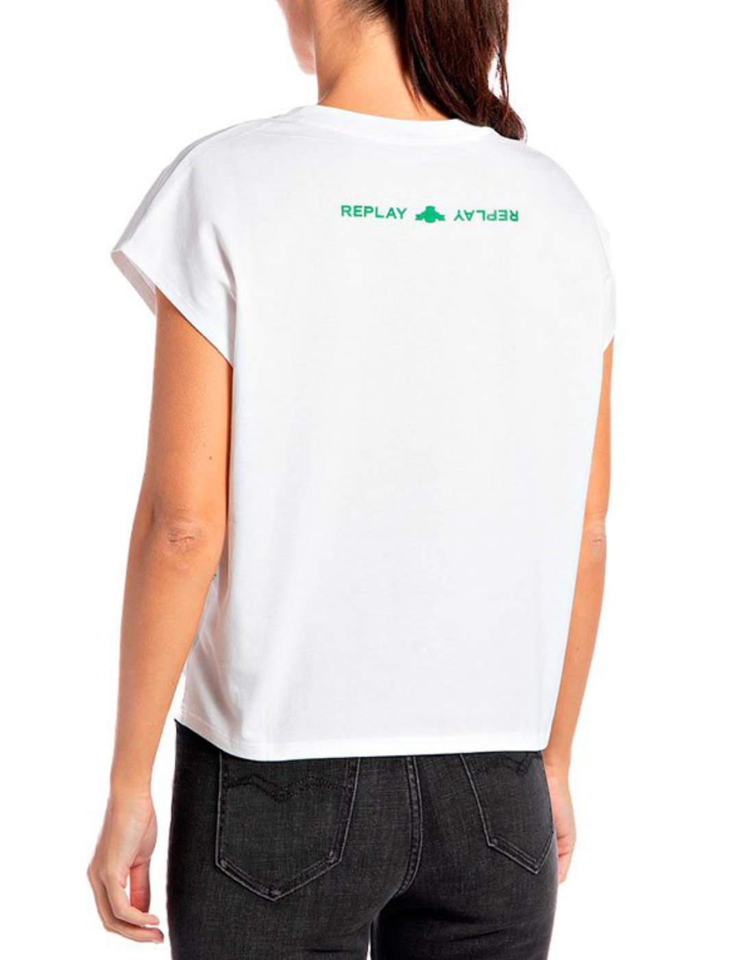 Camiseta Replay Blanca Para Mujer -b