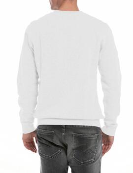 Sudadera Replay blanca con línea negra de hombre