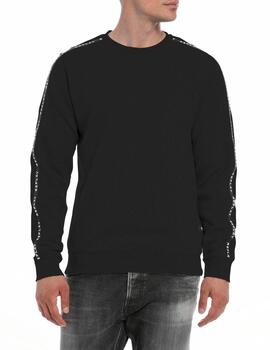 Sudadera Replay negra con línea blanca de hombre