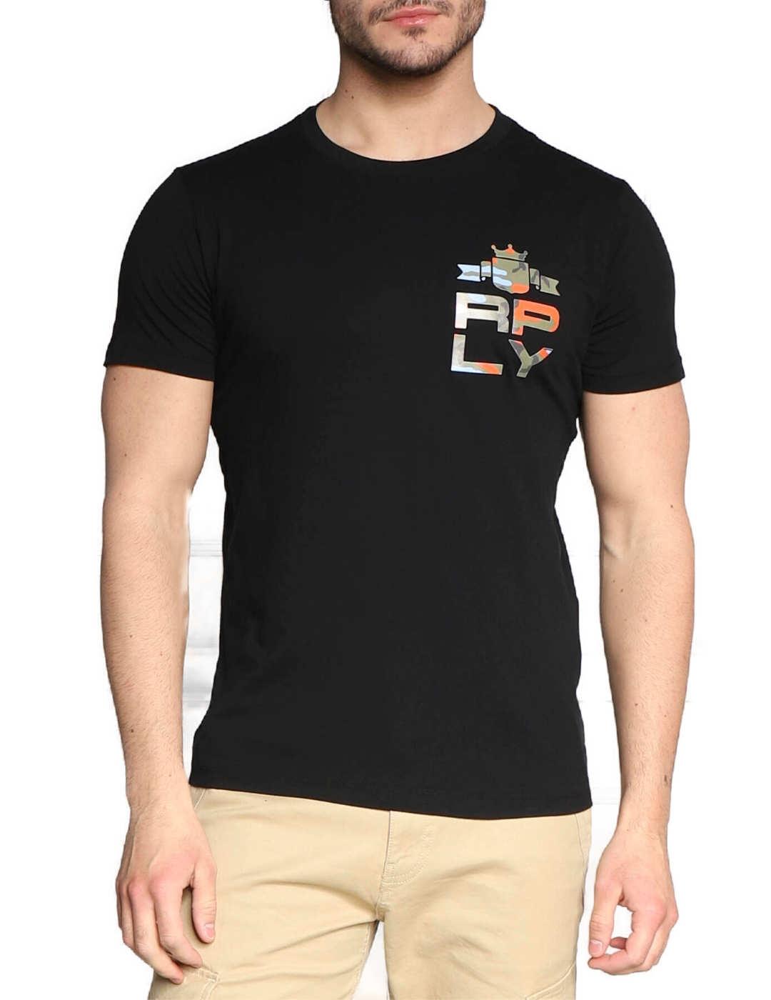 Camiseta Replay negra con letras de hombre