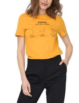 Camiseta Only Zodiac naranja manga corta para mujer