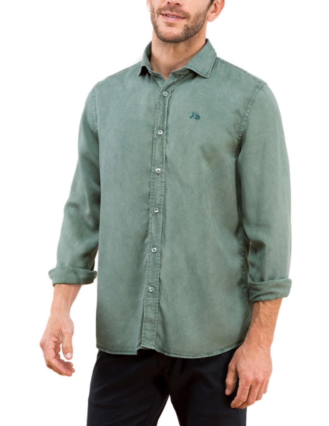 Camisa Scotta Tencel verde grisaceo Regular Fit para hombre