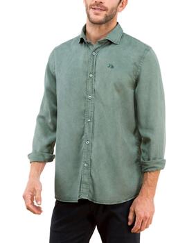 Camisa Scotta Tencel verde grisaceo Regular Fit para hombre