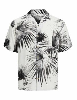 Camisa negra outlet con palmeras blancas