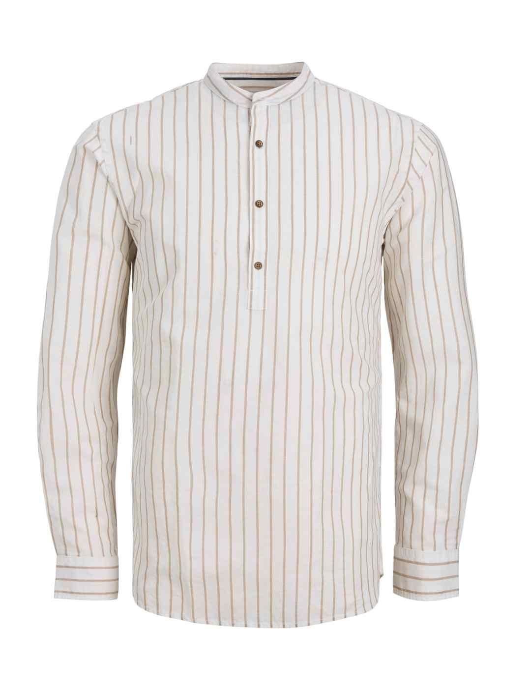 Camisa Jackandjones Summer Beige Manga Larga Para Hombre 5056