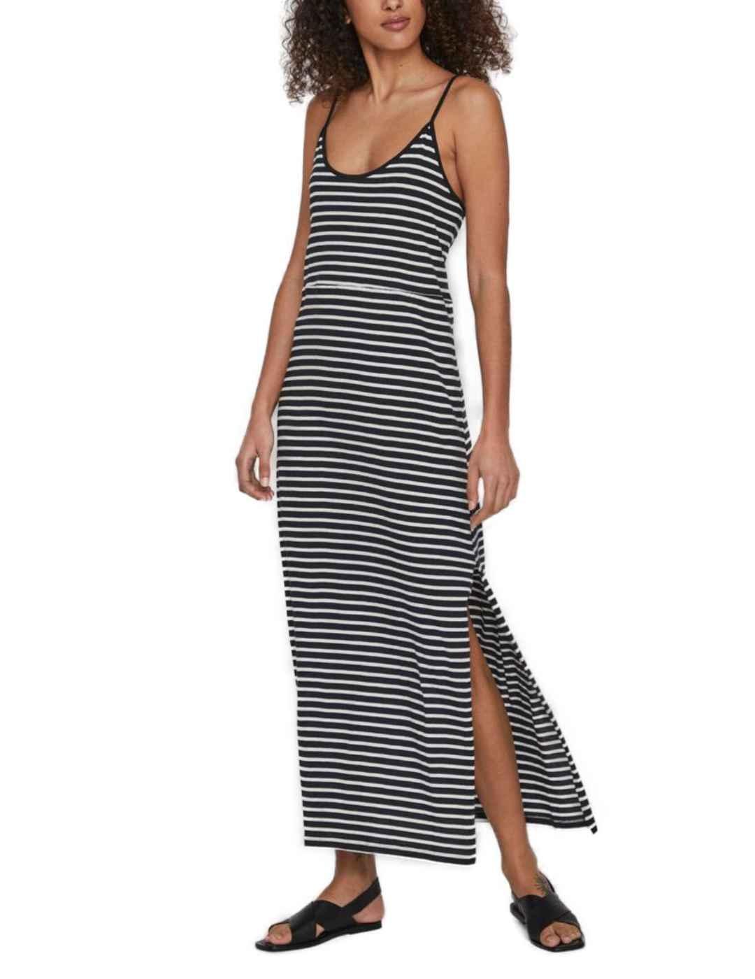 Vestido Vila Darling rayas blanco y negro largo para mujer