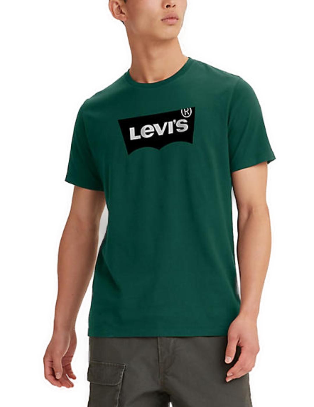 Camiseta verde logo negro manga de hombre
