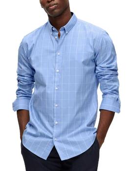 Camisa Selected Regethan celeste cuadros blancos para hombre