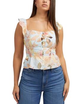 Blusa Guess Carine azul estampado flores tirantes para mujer