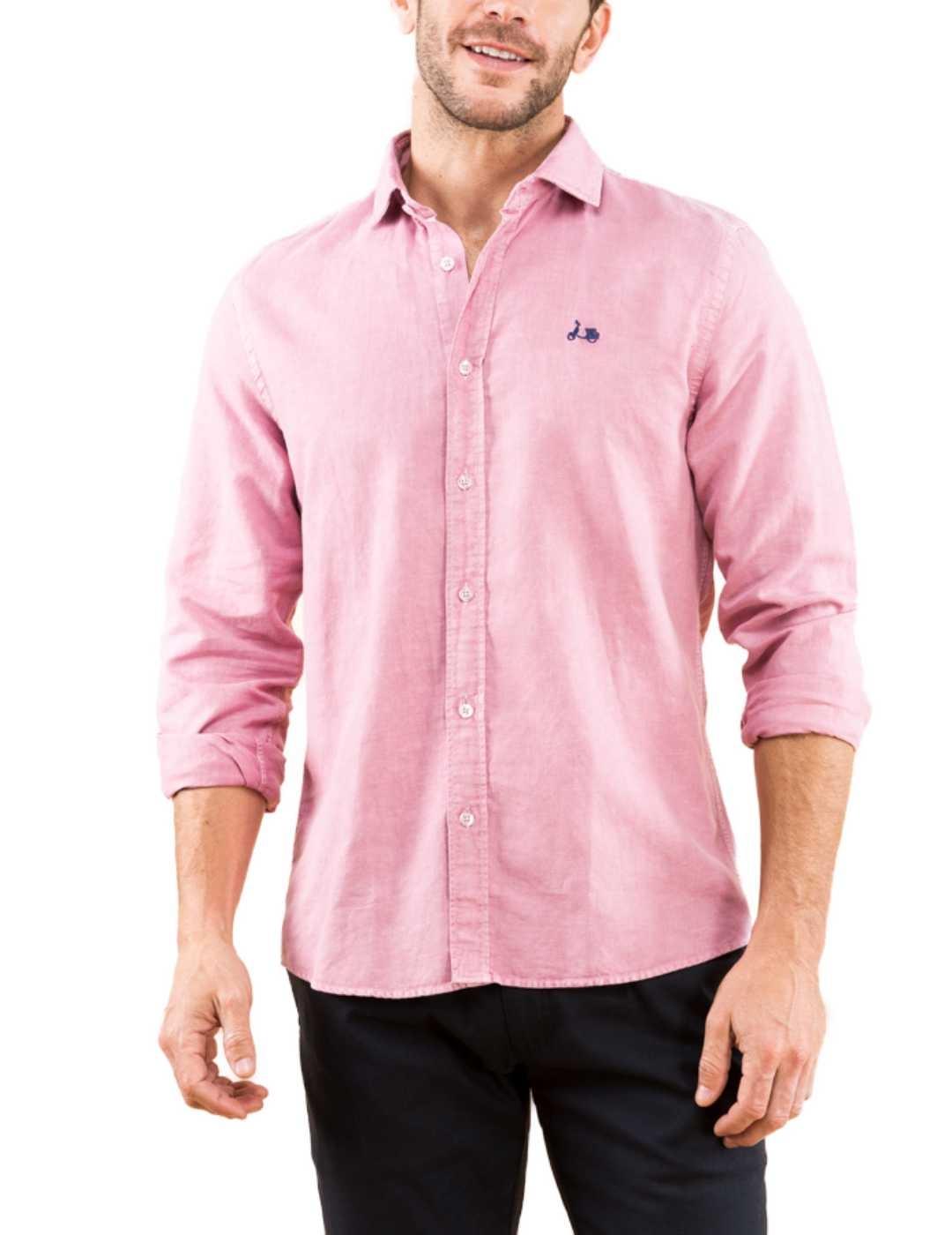 Camisa Scotta Burdeos Con Logo Azul Marino Para Hombre