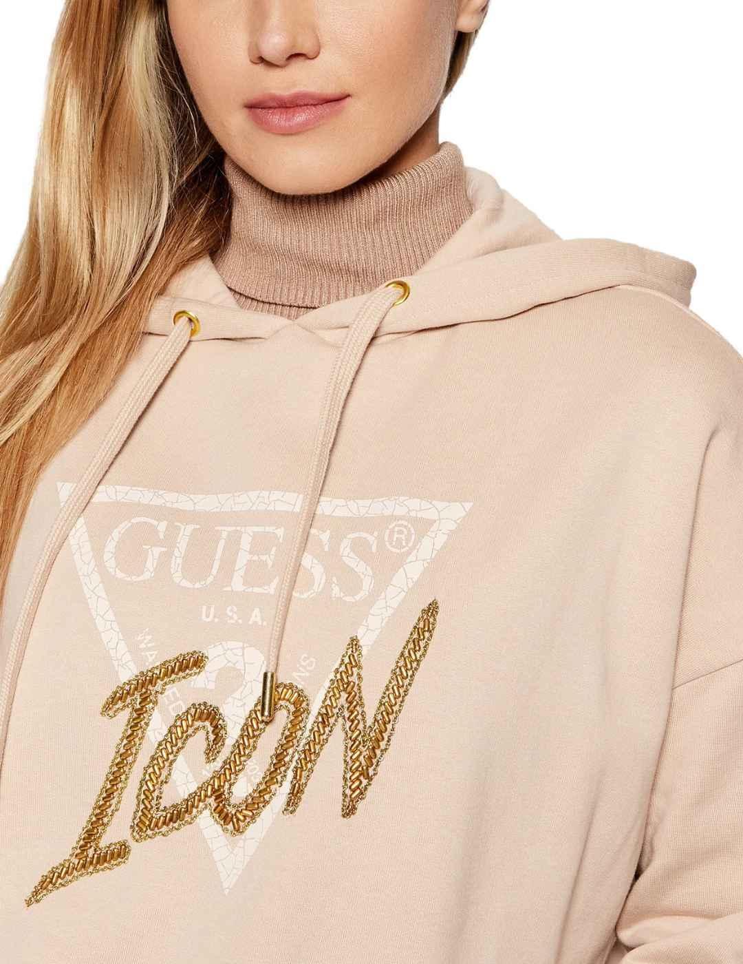 Sudadera Guess Iconic beige para mujer