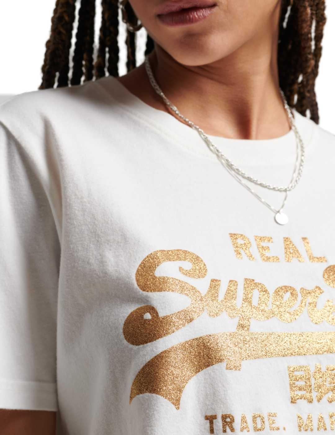 Camiseta Superdry Embellish beige con estampado dorado m