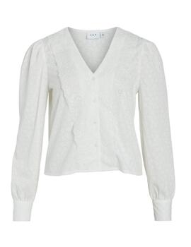 Blusa Vila Mila blanca cuello pico manga karga para mujer