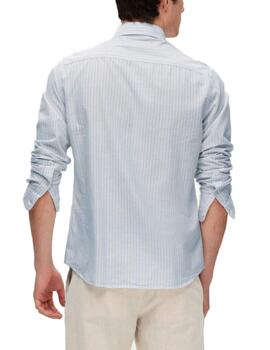 Camisa Selected Scot regular celeste rayas para hombre