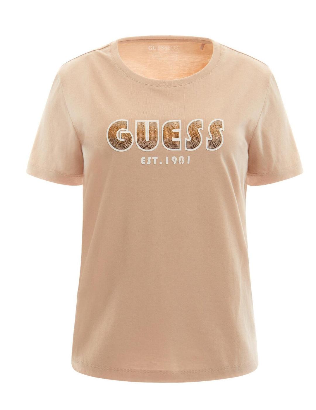 Camiseta Guess Shaded beige manga corta mujer