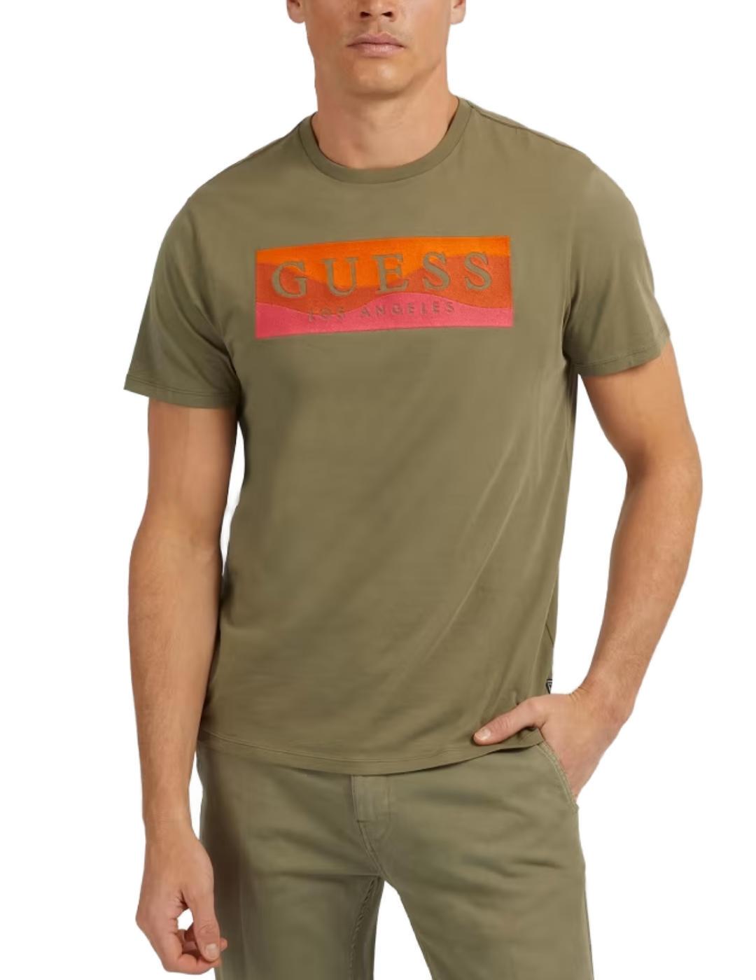 Camiseta Guess Embroidered verde corta hombre