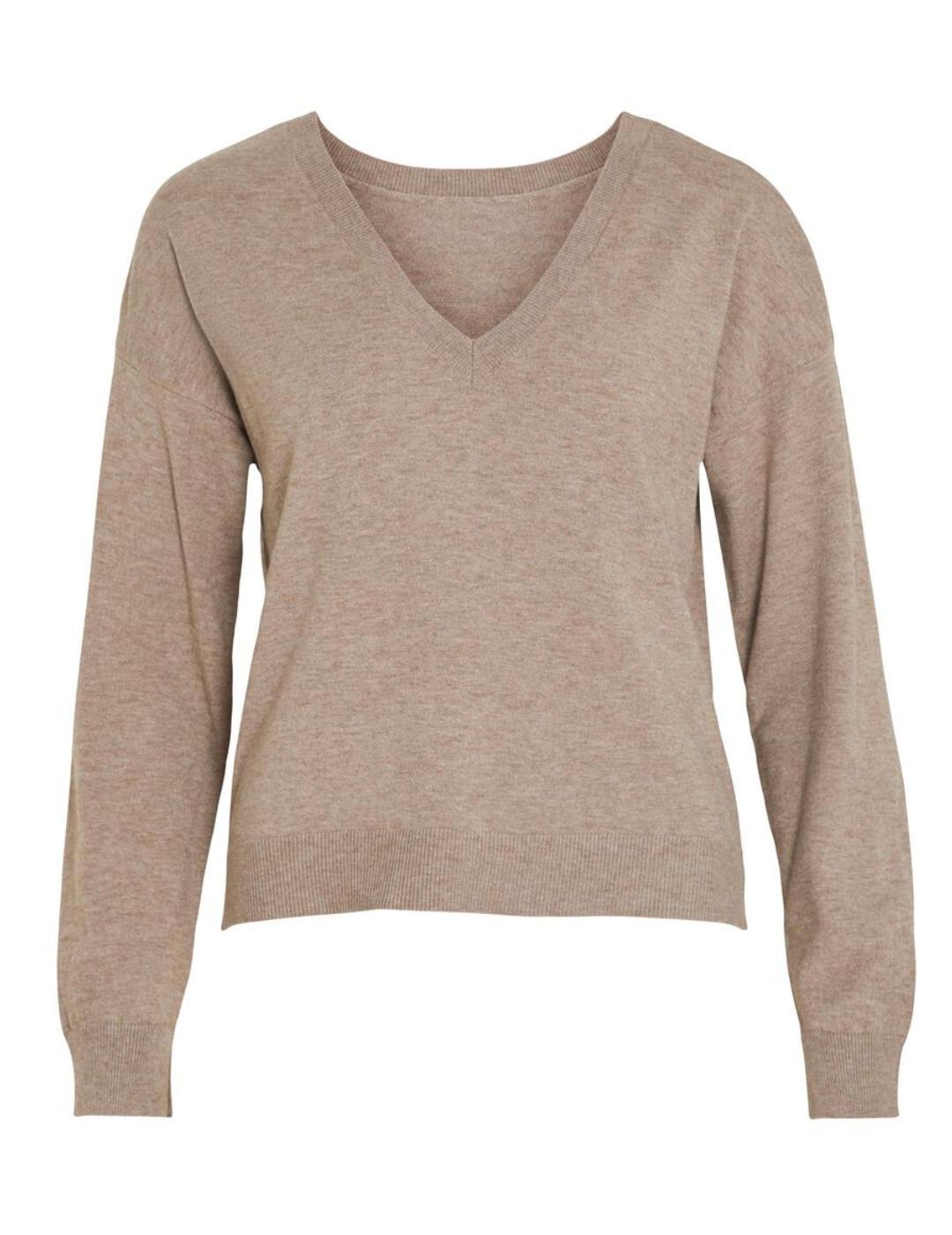 Jersey Vila Comfy cuello pico beige para mujer