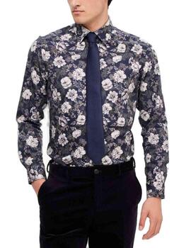 Camisa Selected Soho azul marino flores para hombre