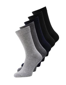 Calcetines Jack&jones pack-5 grises, azul y negro de hombre