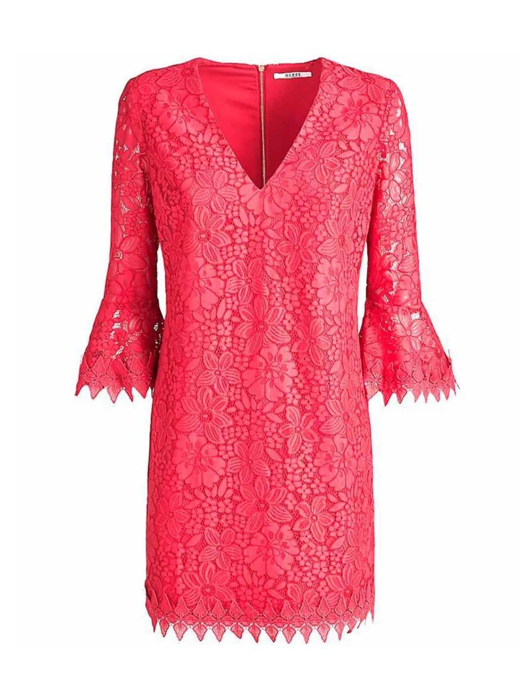 Vestido Guess Larina fucsia calado con forro de mujer