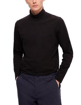 Jersey Selected Slim Rory negro cuello vuelto para hombre