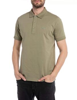 Polo Replay verde militar con logo manga corta para hombre