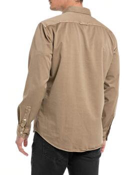 Camisa Replay 725  beige holgada manga larga para hombre