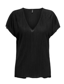 Camiseta Only Fina cuello v negro manga corta para mujer