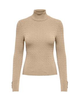 Jersey Only Lorelai beige de punto cuello vuelto para mujer