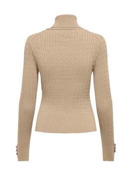 Jersey Only Lorelai beige de punto cuello vuelto para mujer