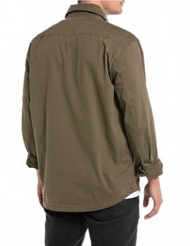 Sobrecamisa Replay verde militar cremallera para hombre