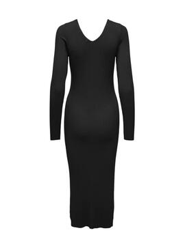 Vestido Only Julie de punto ajustado negro cuello pico mujer