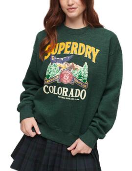 Sudadera Superdry Travel verde sin capucha para mujer