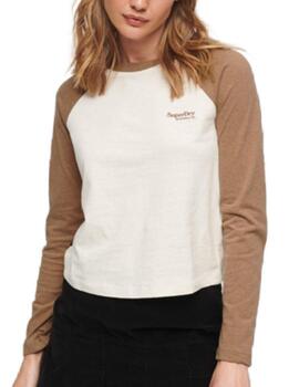 Camiseta Superdry Essential beige manga larga para mujer