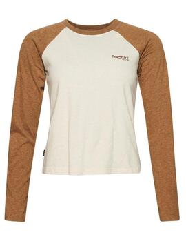 Camiseta Superdry Essential beige manga larga para mujer